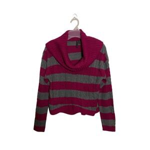 Heart and Crush Womens Pink Gray Sweater Sz L Striped Cowl Neck Knit Long Sleeve